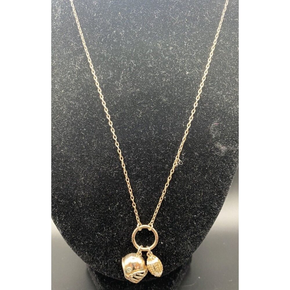 Helmet Necklace Rhinestone Enamel Football Charms Pendant 18+3" Gold Tone Cable - Picture 2 of 5